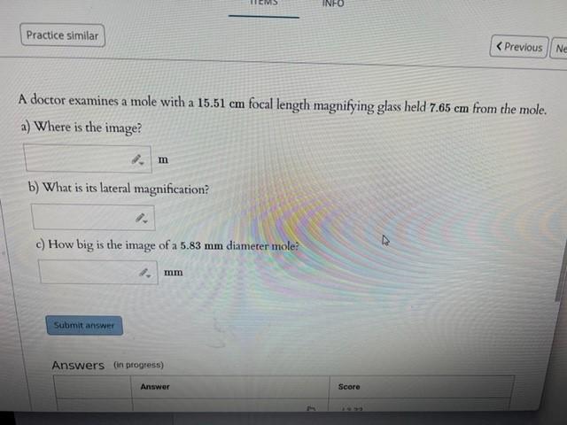 Tiems Practice Similar Previous Ne A Doctor Examines A Mole With A 15 51 Cm Focal Length Magnifying Glass Held 7 65 Cm F 1