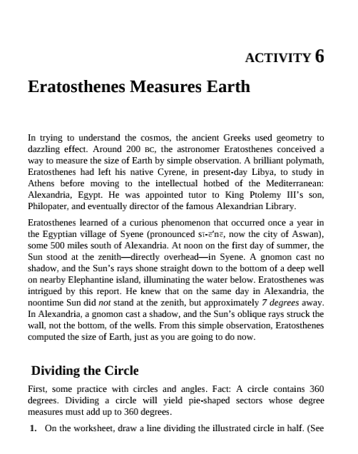 Activity 6 Eratosthenes Measures Earth In Trying To Understand The Cosmos The Ancient Greeks Used Geometry To Dazzling 1