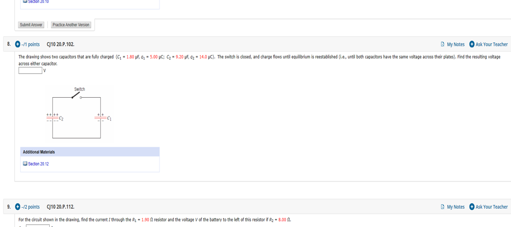 Secton 20 10 Submit Answer Practice Another Version 8 1 Points Cj10 20 P 102 My Notes Ask Your Teacher 1 80 F 1