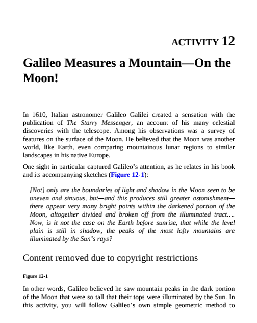 Activity 12 Galileo Measures A Mountain On The Moon In 1610 Italian Astronomer Galileo Galilei Created A Sensation Wit 1