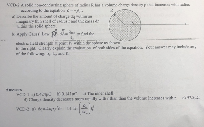 Vcd 2 A Solid Non Conducting Sphere Of Radius R Has A Volume Charge Density P That Increases With Radius According To Th 1