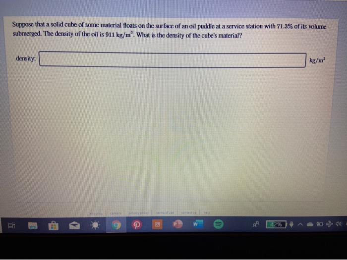 Suppose That A Solid Cube Of Some Material Floats On The Surface Of An Oil Puddle At A Service Station With 71 3 Of Its 1