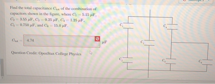 Find The Total Capacitance Ctot Of The Combination Of Capacitors Shown In The Figure Where C 5 15af C2 3 55 F C3 1