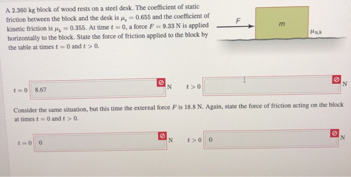 A 2 360 Kg Block Of Wood Rests On A Steel Desk The Coefficient Of Static Friction Between The Block And The Desk Is M 1