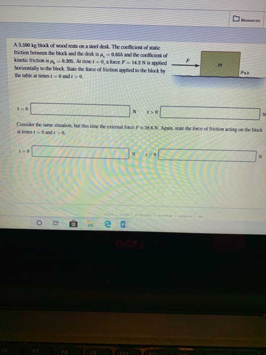 Resources F A 3 500 Kg Block Of Wood Rests On A Steel Desk The Coefficient Of Static Friction Between The Block And The 1