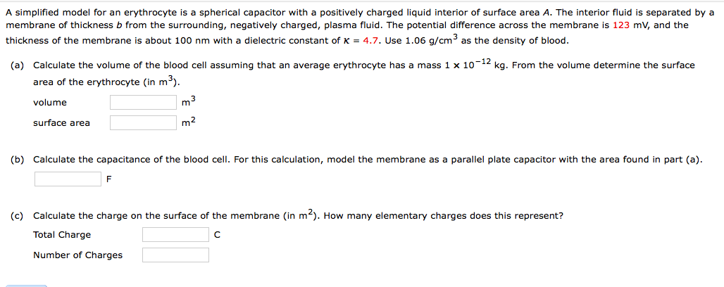 A Simplified Model For An Erythrocyte Is A Spherical Capacitor With A Positively Charged Liquid Interior Of Surface Area 1