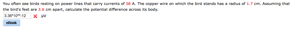 You Often See Birds Resting On Power Lines That Carry Currents Of 58 A The Copper Wire On Which The Bird Stands Has A R 1