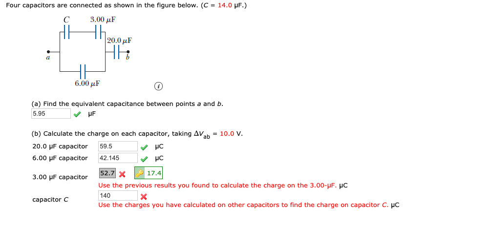 Four Capacitors Are Connected As Shown In The Figure Below C 14 0 Uf C 3 00 Uf 20 0 Uf 6 00 Uf A Find The Equiva 1