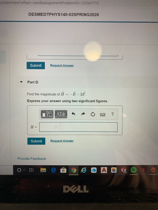 Let E Li 3j And F 2i 13 Part C Find The Magnitude Of G Express Your Answer Using Two Significant Figures Aedo 3
