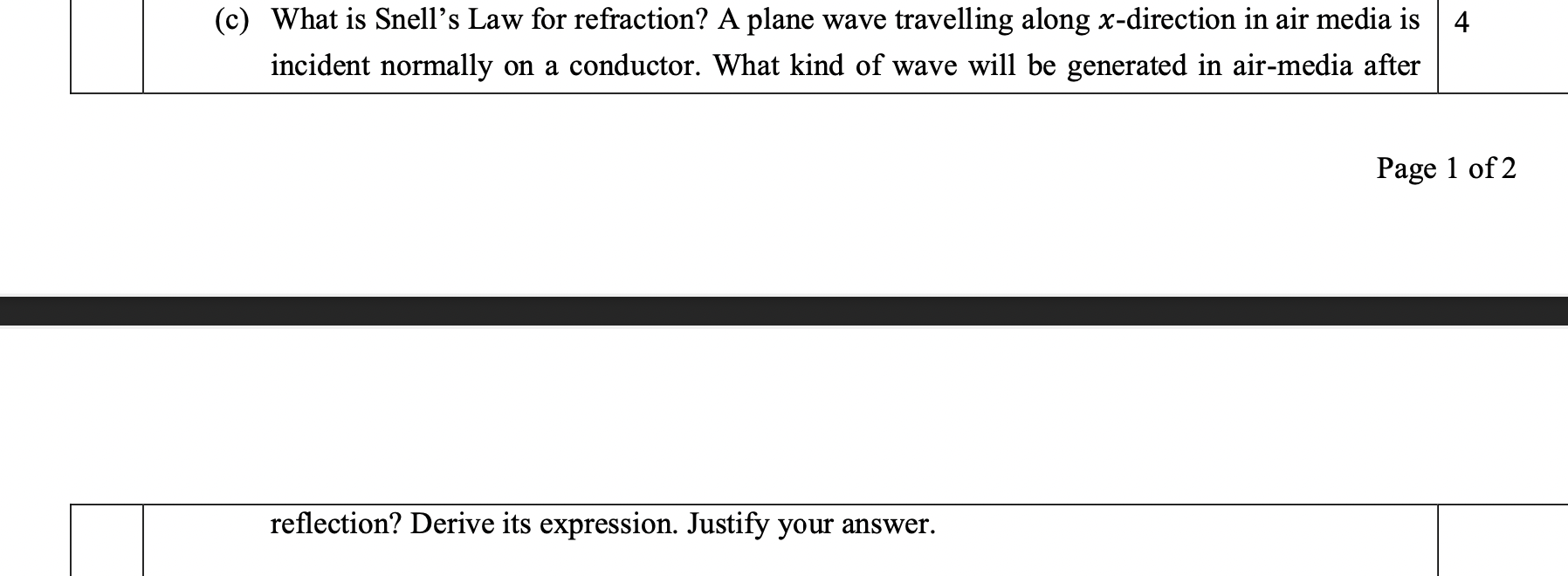 C What Is Snell S Law For Refraction A Plane Wave Travelling Along X Direction In Air Media Is 4 Incident Normally On 1