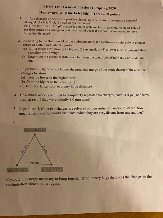 Phys 125 General Physics Ii Spring 2020 Homework 2 Due Feb 10th Total 50 Points 1 A At A Distance Of D S Fro 1