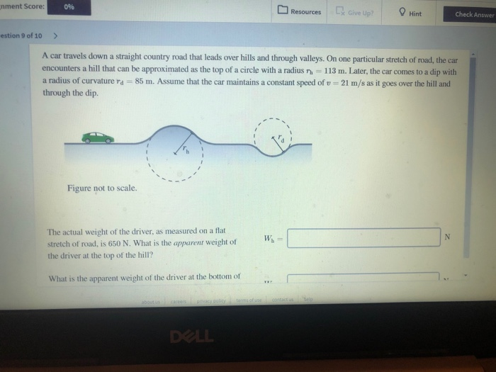 Nment Score 0 Resources De Give Up Hint Check Answer Estion 9 Of 10 A Car Travels Down A Straight Country Road That 1