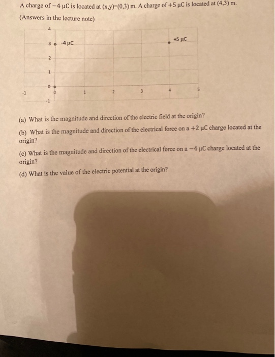 A Charge Of 4 C Is Located At X Y 0 3 M A Charge Of 5 C Is Located At 4 3 M Answers In The Lecture Note 3 4 1