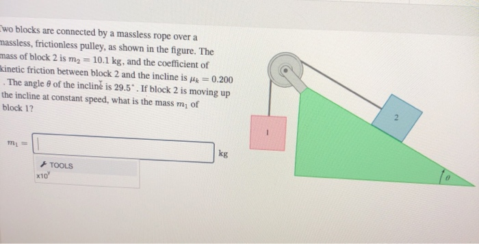 Wo Blocks Are Connected By A Massless Rope Over A Massless Frictionless Pulley As Shown In The Figure The Mass Of Blo 1
