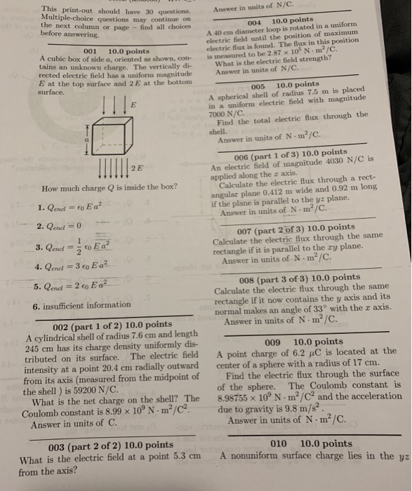 Answer In Units Of N C This Print Out Should Have 30 Questions Multiple Choice Questions May Continue On The Next Colu 1