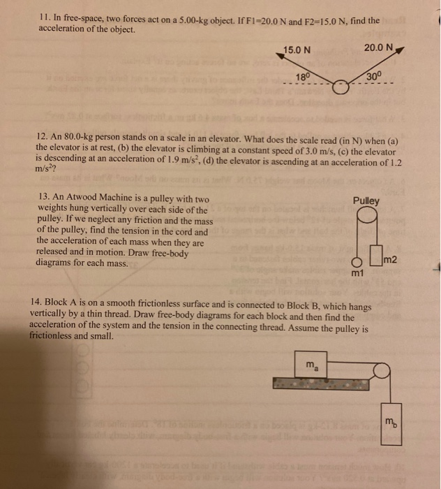 11 In Free Space Two Forces Act On A 5 00 Kg Object If Fl 20 0 N And F2 15 0 N Find The Acceleration Of The Object 1