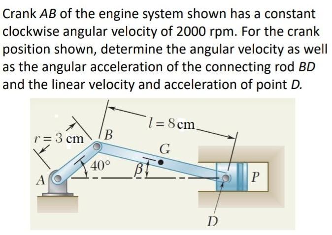 Crank Ab Of The Engine System Shown Has A Constant Clockwise Angular Velocity Of 2000 Rpm For The Crank Position Shown 1