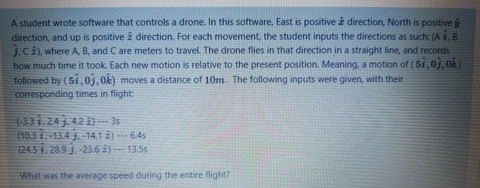 A Student Wrote Software That Controls A Drone In This Software East Is Positive E Direction North Is Positive Dire 1