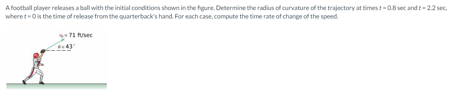 A Football Player Releases A Ball With The Initial Conditions Shown In The Figure Determine The Radius Of Curvature Of 1