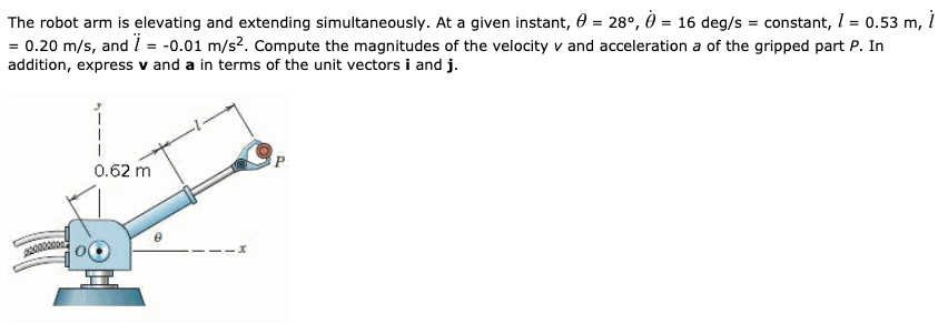 The Robot Arm Is Elevating And Extending Simultaneously At A Given Instant A 289 0 16 Deg S Constant 1 0 53 1