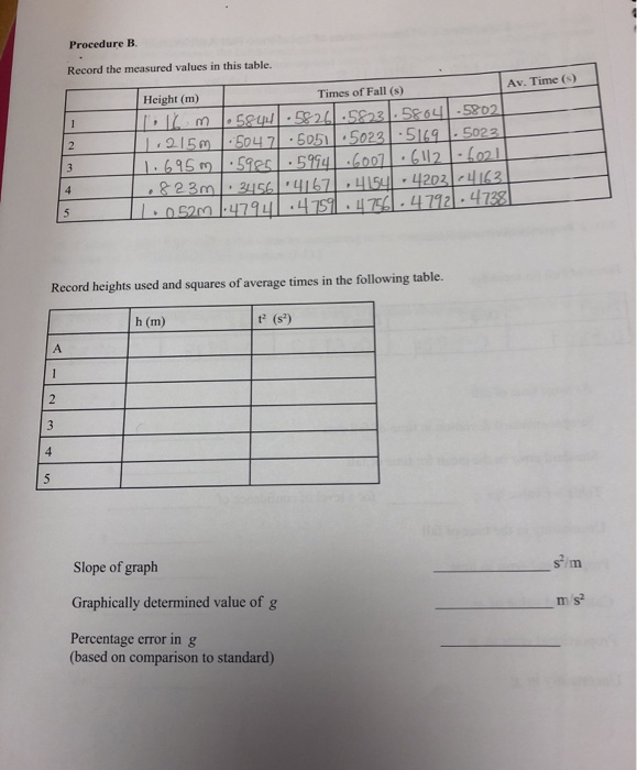 Experiment 2 Determination Of Local Free Fall Acceleration Name Opm Partner Lab Instruct Procedure A Initial Distanc 2