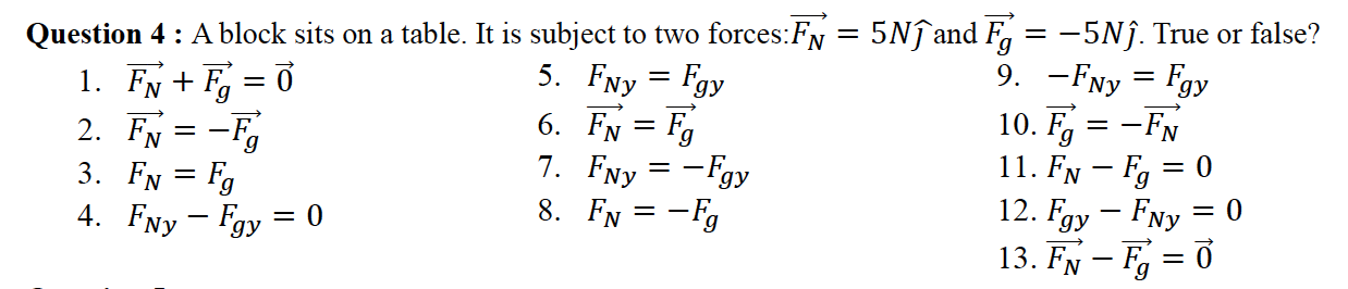 Question 4 A Block Sits On A Table It Is Subject To Two Forces Fn 5ns And F 5ns True Or False 1 Fx Fg 5 1