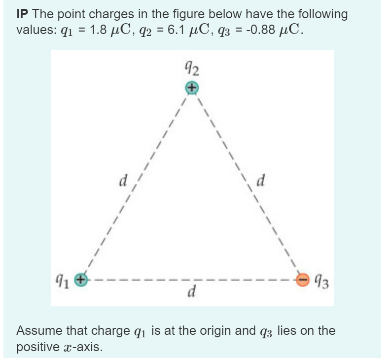 Ip The Point Charges In The Figure Below Have The Following Values Q1 1 8 Uc Q2 6 1 Uc Q3 0 88 Uc 91 1