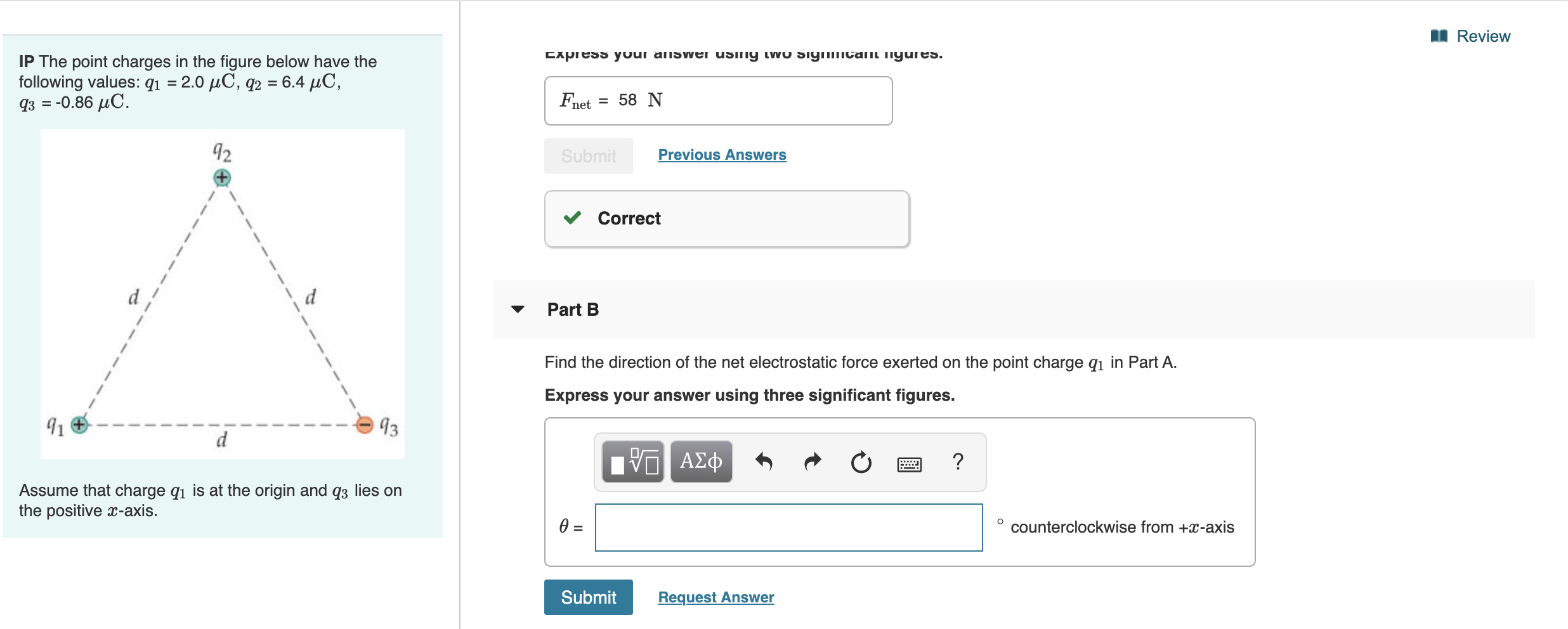 1 Review Capress Your Answer Using Two Siymicant Hyures Ip The Point Charges In The Figure Below Have The Following Val 1