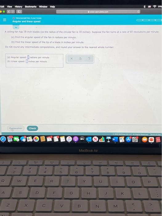 Edit View History Bookmarks Window Help 0 Iii O Trigonometric Tunctions Angular And Linear Speed A Celing Fan Has 18 I 1