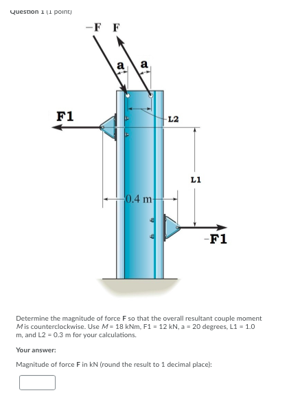 Question 11 Point F F F1 0 4 M Determine The Magnitude Of Force F So That The Overall Resultant Couple Moment Mis Coun 1
