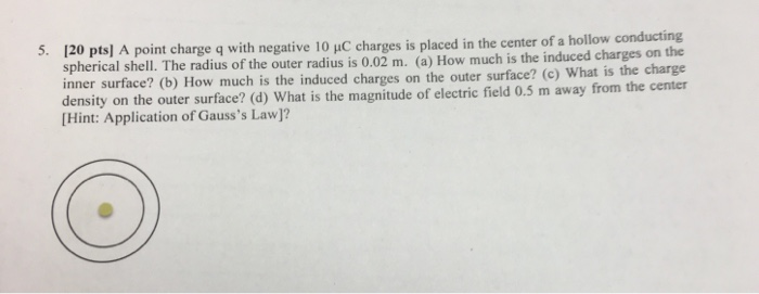 5 20 Pts A Point Charge Q With Negative 10 Uc Charges Is Placed In The Center Of A Hollow Conducting Spherical Shell 1