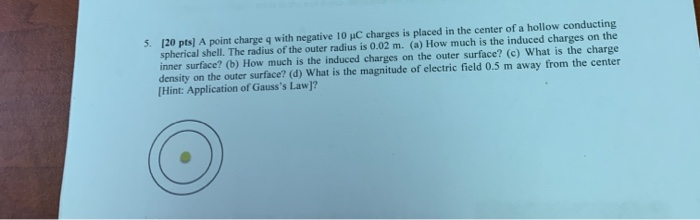 5 120 Pts A Point Charge Q With Negative 10 C Charges Is Placed In The Center Of A Hollow Conducting Spherical Shell 1