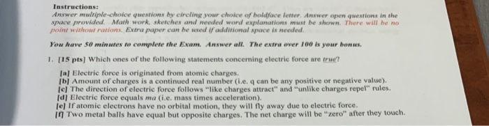 Instructions Answer Multiple Choice Questions By Circling Your Choice Of Boldface Letter Answer Open Questions In The 1