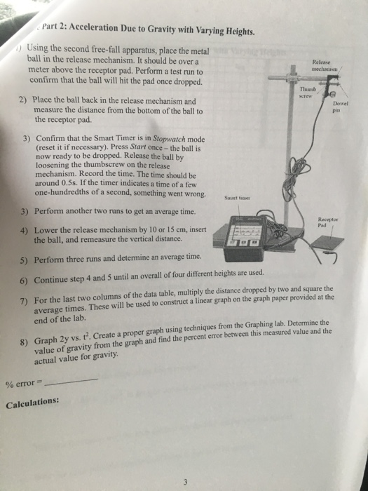Part 2 Acceleration Due To Gravity With Varying Heights 1 Using The Second Free Fall Apparatus Place The Metal Ball 1