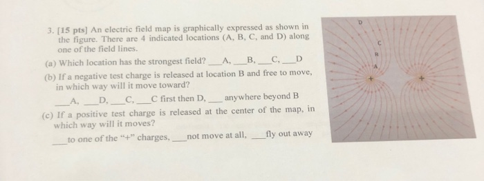 3 15 Pts An Electric Field Map Is Graphically Expressed As Shown In The Figure There Are 4 Indicated Locations A B 1
