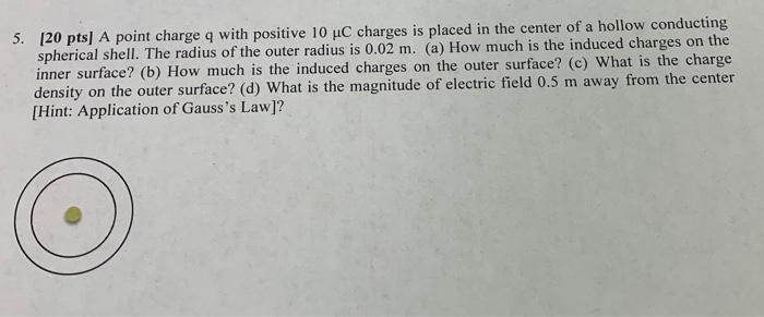 5 20 Pts A Point Charge Q With Positive 10 Uc Charges Is Placed In The Center Of A Hollow Conducting Spherical Shell 1