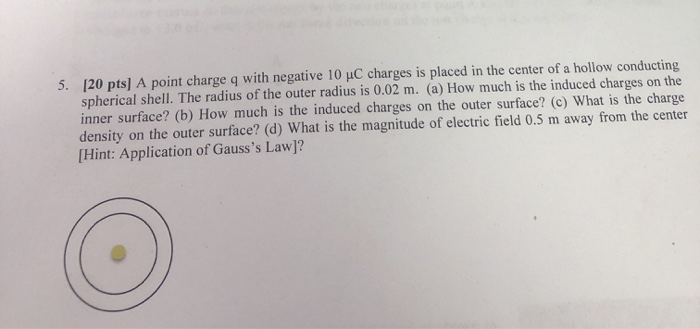 5 20 Pts A Point Charge Q With Negative 10 Uc Charges Is Placed In The Center Of A Hollow Conducting Spherical Shell 1