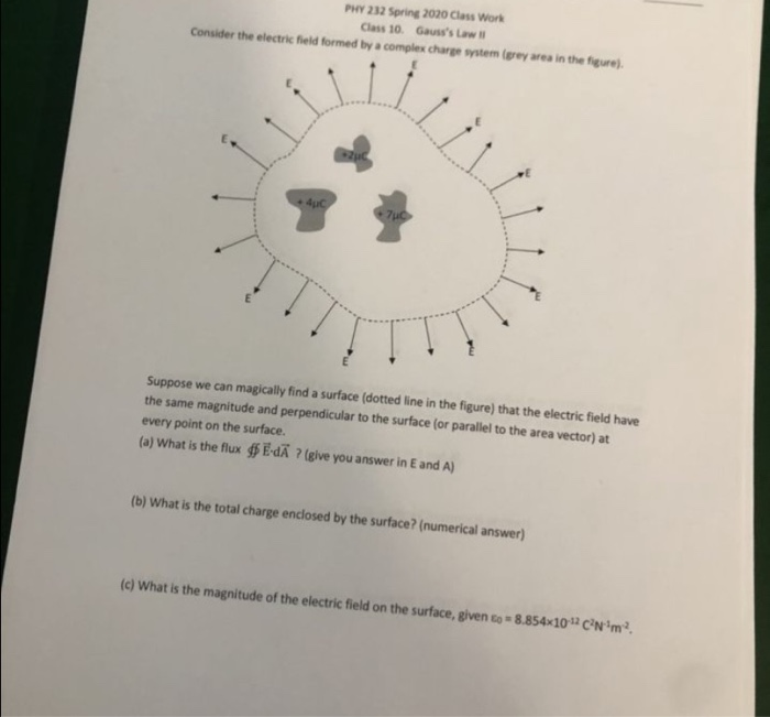 Phy 232 Spring 2020 Class Work Class 10 Gauss S Law Consider The Electric Field Formed By A Complex Charge System Grey 1