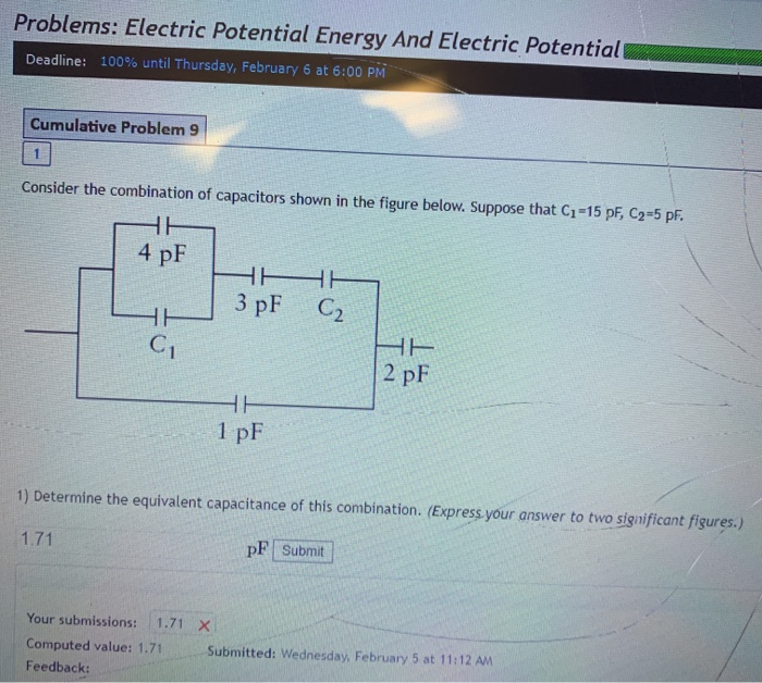 Problems Electric Potential Energy And Electric Potential Deadline 100 Until Thursday February 6 At 6 00 Pm Cumulati 1