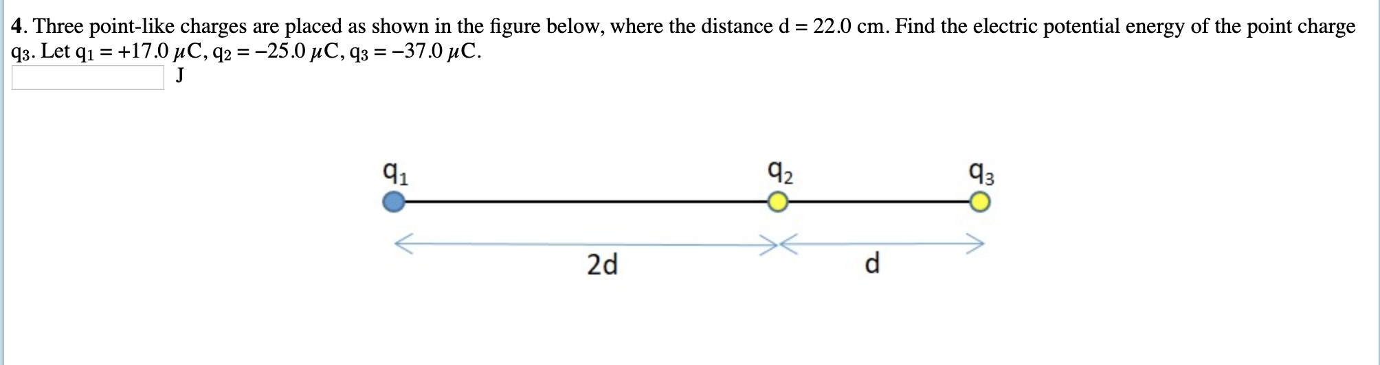 4 Three Point Like Charges Are Placed As Shown In The Figure Below Where The Distance D 22 0 Cm Find The Electric P 1