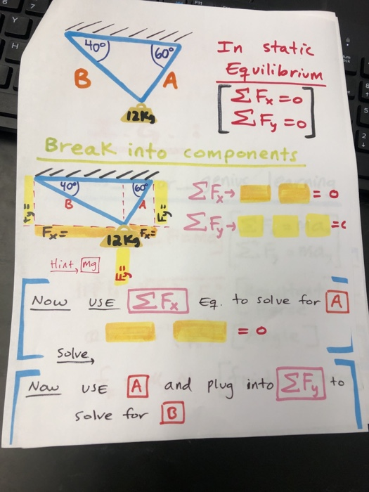 4o In Static Equilibrium Re Fx 0 L Fy Zo Break Into Components You 7 60 Efs Bit Ef E C O Hint Img Now Use I Fx Eq 1