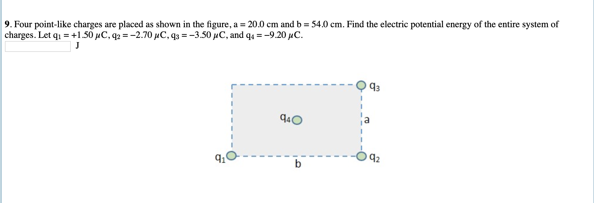 9 Four Point Like Charges Are Placed As Shown In The Figure A 20 0 Cm And B 54 0 Cm Find The Electric Potential E 1