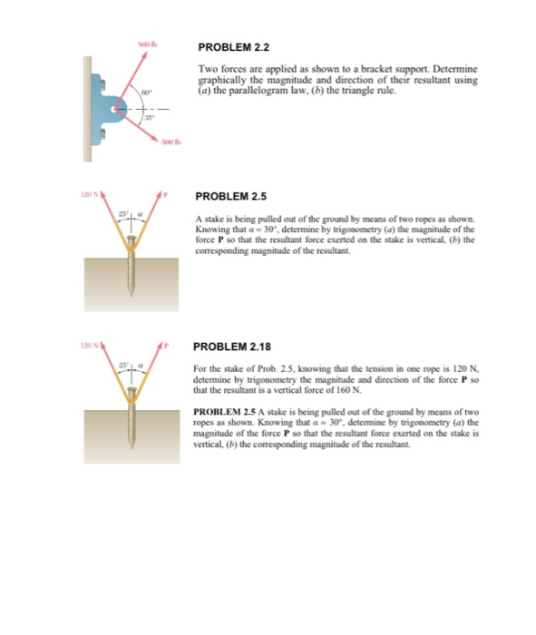 Problem 2 2 Two Forces Are Applied As Shown To A Bracket Support Determine Graphically The Magnitude And Direction Of T 1
