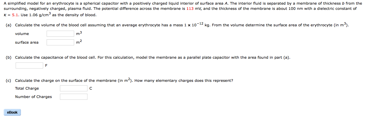 A Simplified Model For An Erythrocyte Is A Spherical Capacitor With A Positively Charged Liquid Interior Of Surface Area 1