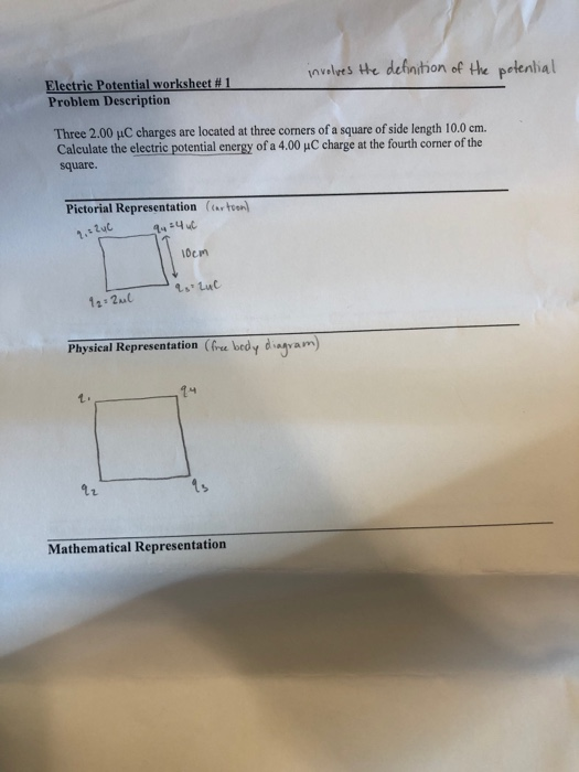 Involves The Definition Of The Potential Electric Potential Worksheet 1 Problem Description Three 2 00 C Charges Are Lo 1