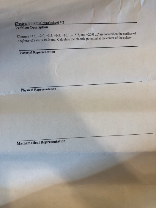 Electric Potential Worksheet 2 Problem Description Charges 1 0 2 0 5 5 6 7 10 1 15 7 And 20 0 C Are Locate 1