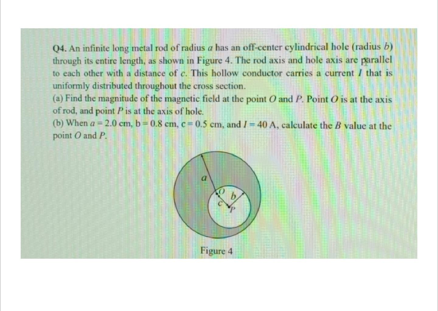 Q4 An Infinite Long Metal Rod Of Radius A Has An Off Center Cylindrical Hole Radius B Through Its Entire Length As S 1