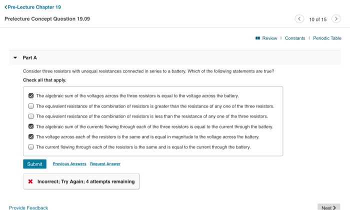 Pre Lecture Chapter 19 Prelecture Concept Question 19 09 10 Of 15 Review Constants Periodic Table Part A Consider Thr 1