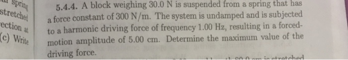 Ul Spring Stretchel Rection C Write 5 4 4 A Block Weighing 30 0 N Is Suspended From A Spring That Has A Force Const 1