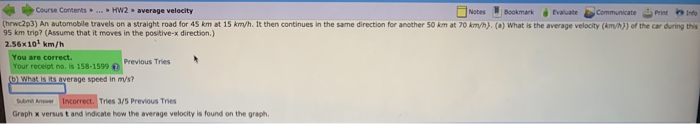 Course Contents Hw2 Average Velocity Notes Bookmark Tuate Communicate Print In Hrwc2p3 An Automobile Travels On A St 1